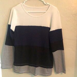 Long sleeve, light weight, color block, white, navy blue and black